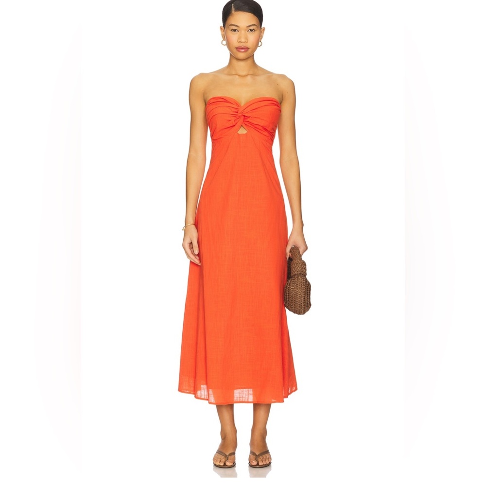 Strapless Knot-Front Maxi Dress in Orange